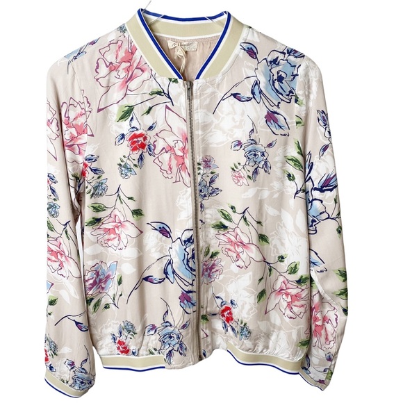NWT Mystree Banded Floral Satin Bomber Jacket Size Small - Picture 1 of 8